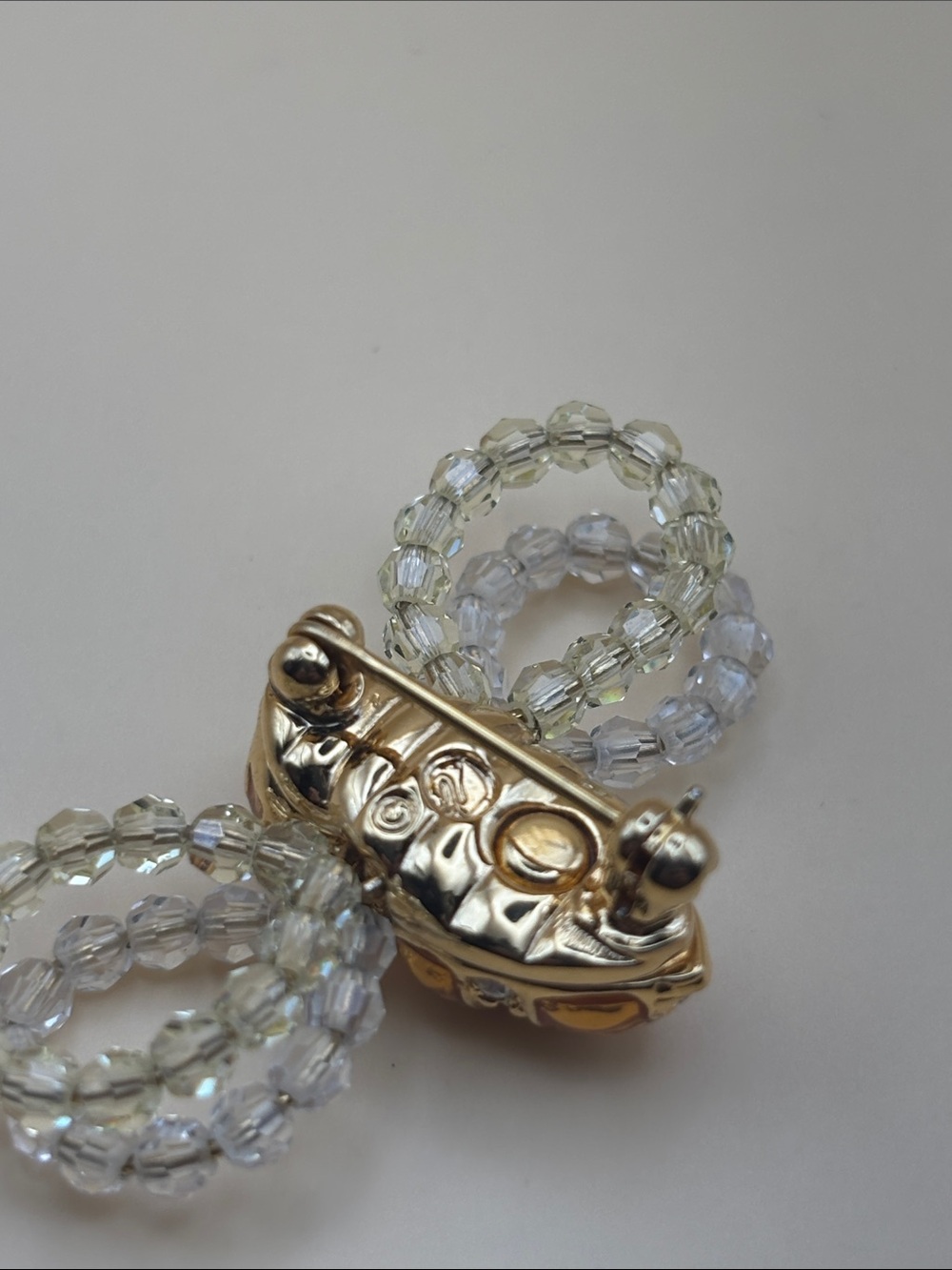 Swarovski Gold-Tone Bee Brooch with Clear‎ and Pale Champagne Beaded Wings - Picture 2 of 8